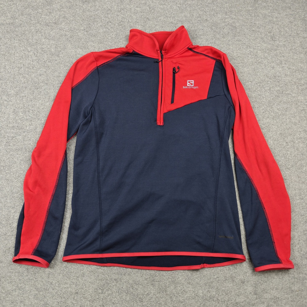 Salomon Pullover Mens Medium Blue 1/4 Zip Fleece Raglan Long Sleeve Pocket